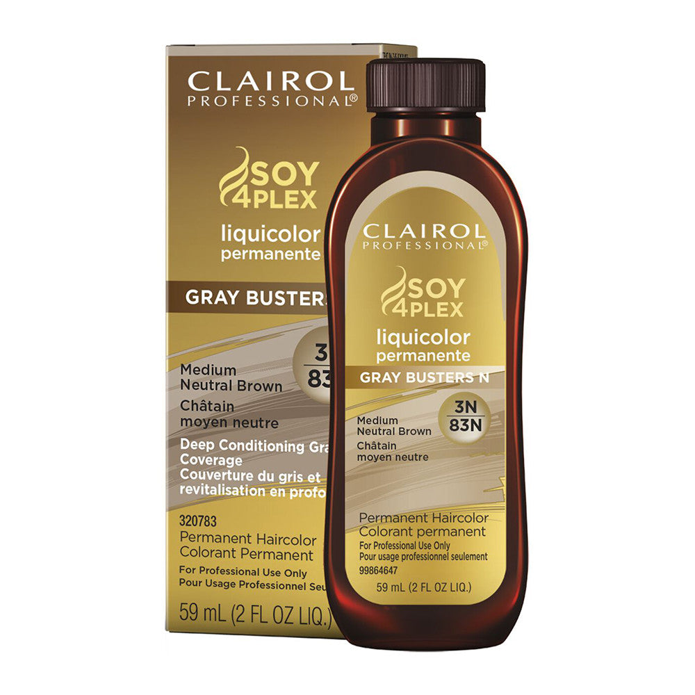 Clairol Professional Soy4plex Gray Busters Liquicolor Permanent Hair Color, Medium Neutral Brown, 3N/83N, 2 Oz